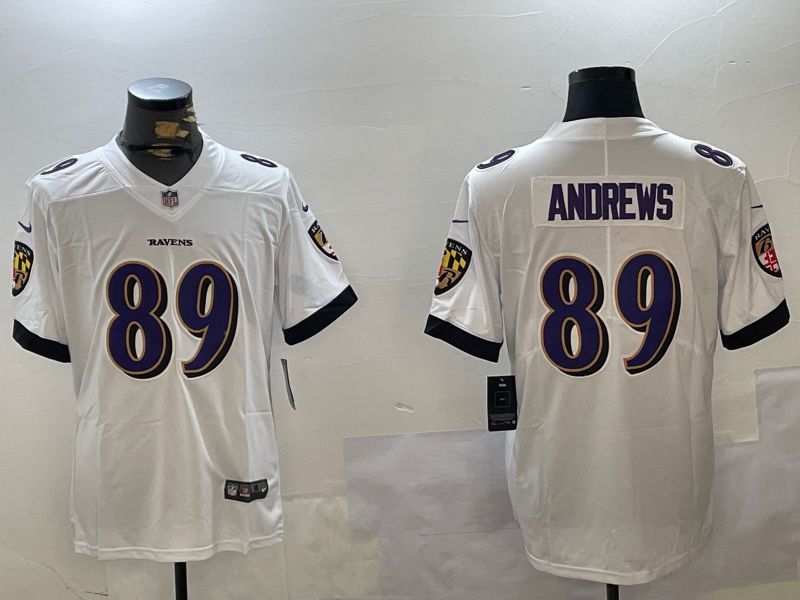 Men Baltimore Ravens 89 Andrews White Second generation 2024 Nike Limited NFL Jersey style 1